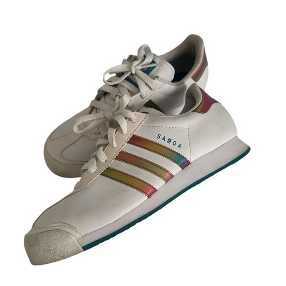 Adidas Samoa White Sneakers with Multicolor Stripes EUC - Picture 2 of 5